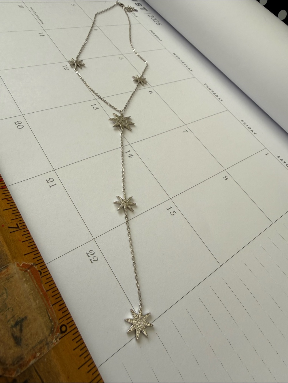 Silver Tone Starburst Lariat Necklace - Silver